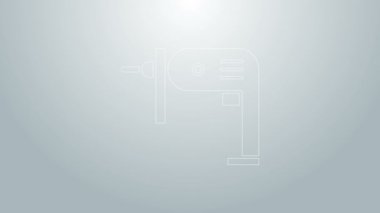 Mavi çizgi elektrikli matkap ikonu gri arka planda izole edildi. Tamir aleti. 4K Video hareketli grafik canlandırması