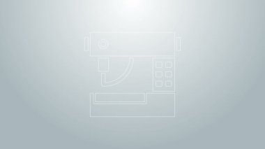 Mavi çizgi dikiş makinesi simgesi gri arkaplanda izole edildi. 4K Video hareketli grafik canlandırması