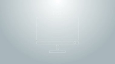 Mavi çizgi bilgisayar monitörü simgesi gri arkaplanda izole edildi. Bilgisayar bileşeni işareti. 4K Video hareketli grafik canlandırması