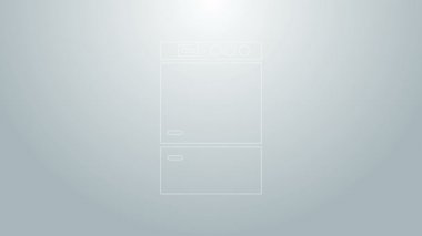 Mavi çizgi buzdolabı simgesi gri arkaplanda izole edildi. Buzdolabı buzdolabı. Ev aletleri ve aletler. 4K Video hareketli grafik canlandırması