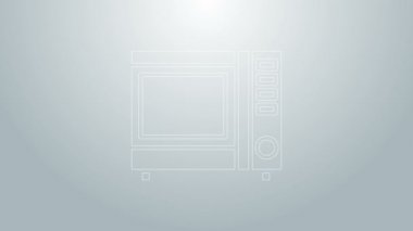 Mavi çizgi mikrodalga fırın ikonu gri arka planda izole edildi. Ev aletleri simgesi. 4K Video hareketli grafik canlandırması