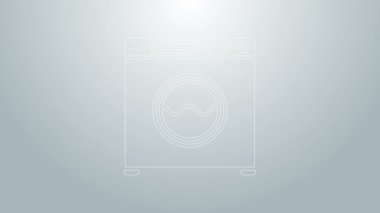 Mavi çizgi yıkama simgesi gri arkaplanda izole edildi. Çamaşır makinesi simgesi. Çamaşır makinesi, çamaşır makinesi. Ev aletleri sembolü. 4K Video hareketli grafik canlandırması