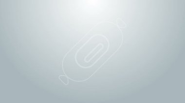 Mavi çizgili salam sosis simgesi gri arkaplanda izole edilmiş. Et şarküteri ürünü. 4K Video hareketli grafik canlandırması