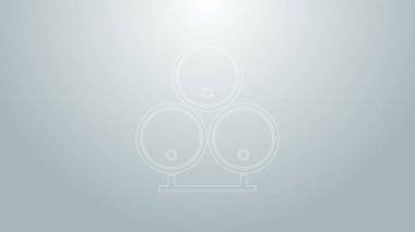 Mavi çizgi tahta varil ikonu gri arka planda izole edildi. Alkol fıçısı, içki kabı, bira için tahta fıçı, viski, şarap. 4K Video hareketli grafik canlandırması