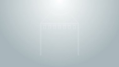 Mavi çizgi kamp çadırı simgesi gri arkaplanda izole edildi. Karnaval kamp çadırı. Eğlence parkı. 4K Video hareketli grafik canlandırması