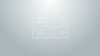 Mavi çizgi Smartphone ve oyun simgesinde oynamak gri arkaplanda izole edilmiş. Mobil oyun konsepti. 4K Video hareketli grafik canlandırması
