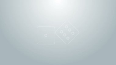 Mavi çizgi Oyun zar simgesi gri arkaplanda izole edildi. Kumarhane kumarı. 4K Video hareketli grafik canlandırması