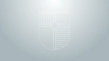 Oyun simgesi için mavi çizgi kalkanı gri arkaplanda izole edildi. 4K Video hareketli grafik canlandırması