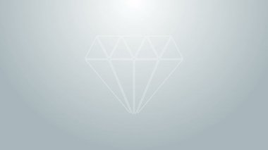 Mavi çizgi simgesi gri arkaplanda izole edildi. Mücevher sembolü. Mücevher taşı. 4K Video hareketli grafik canlandırması