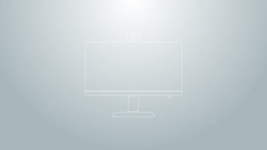 Mavi çizgi bilgisayar monitörü simgesi gri arkaplanda izole edildi. Bilgisayar bileşeni işareti. 4K Video hareketli grafik canlandırması