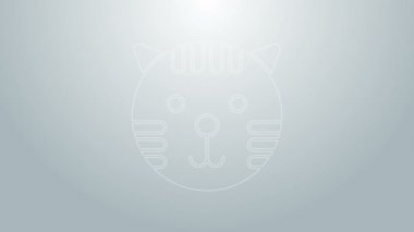 Mavi çizgi Tiger burç simgesi gri arka planda izole edildi. Astrolojik yıldız falı koleksiyonu. 4K Video hareketli grafik canlandırması