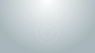Mavi çizgi Taurus burç simgesi gri arkaplanda izole edildi. Astrolojik yıldız falı koleksiyonu. 4K Video hareketli grafik canlandırması