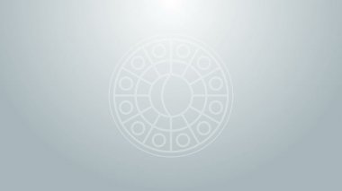 Mavi çizgili astroloji yıldız falı dairesi ve gri arka planda zodyak ikonu var. 4K Video hareketli grafik canlandırması