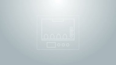 Gri arka planda izole edilmiş yumurta ikonu için mavi çizgi inkübatörü. 4K Video hareketli grafik canlandırması
