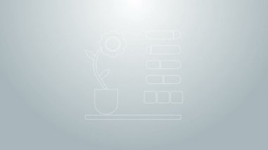 Mavi çizgi çiçek durumu simgesi gri arkaplanda izole edildi. 4K Video hareketli grafik canlandırması