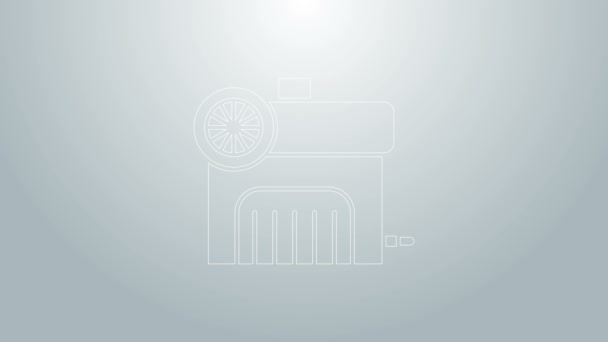 Blaue Linie Luftkompressor-Symbol isoliert auf grauem Hintergrund. 4K Video Motion Grafik Animation — Stockvideo