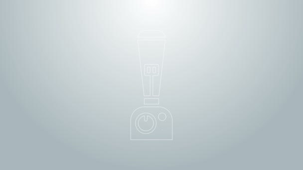 Blaue Linie Blender Symbol isoliert auf grauem Hintergrund. Elektrischer Küchenmixer mit Schüssel. Smoothies, Cocktails oder Saft kochen. 4K Video Motion Grafik Animation — Stockvideo