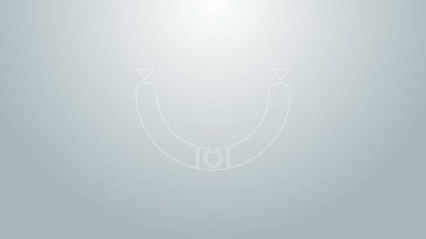 Kék vonal Kolbász ikon elszigetelt szürke háttér. Grillezett kolbász és aromajel. 4K Videó mozgás grafikus animáció — Stock videók
