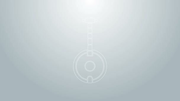 Modrá čára Banjo ikona izolované na šedém pozadí. Hudební nástroj. Grafická animace pohybu videa 4K — Stock video