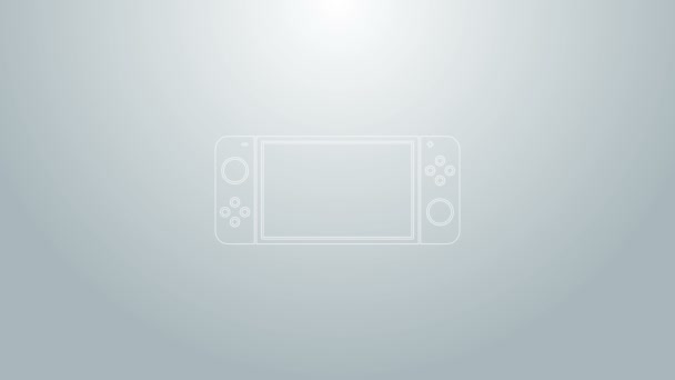 Blauwe lijn Draagbare video game console pictogram geïsoleerd op grijze achtergrond. Gamepad bord. Gokconcept. 4K Video motion grafische animatie — Stockvideo