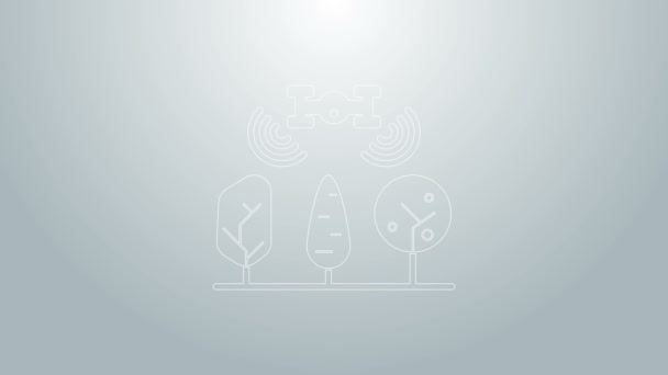 Modrá čára Chytrá farma s drone control a ikona stromu izolované na šedém pozadí. Inovační technologie pro zemědělskou společnost. Grafická animace pohybu videa 4K — Stock video