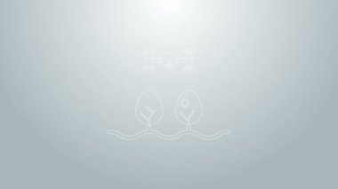 Mavi çizgi İHA kontrollü akıllı çiftlik ve gri arka planda izole ağaç simgesi. Tarım şirketi için icat teknolojisi. 4K Video hareketli grafik canlandırması