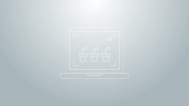 Mavi çizgi Akıllı tarım teknolojisi - tarım otomasyon sistemi simgesi gri arka planda izole edildi. 4K Video hareketli grafik canlandırması