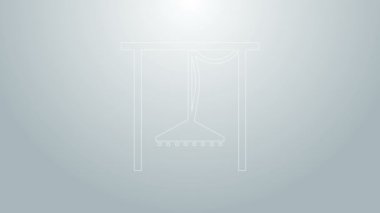 Mavi çizgi otomatik sulama ikonu gri arkaplanda izole edilmiş. Su ekipmanları. Bahçe elemanı. Sprey tabanca ikonu. 4K Video hareketli grafik canlandırması