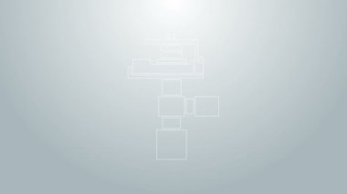 Mavi çizgi otomatik sulama ikonu gri arkaplanda izole edilmiş. Su ekipmanları. Bahçe elemanı. Sprey tabanca ikonu. 4K Video hareketli grafik canlandırması