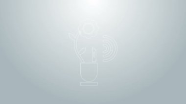 Mavi çizgi Akıllı tarım teknolojisi - Gri arka planda izole uygulama simgesindeki çiftlik otomasyon sistemi. 4K Video hareketli grafik canlandırması