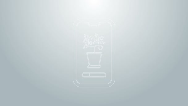 Modrá čára Inteligentní řídicí systém mobilní aplikace ikona izolované na šedém pozadí. Grafická animace pohybu videa 4K — Stock video