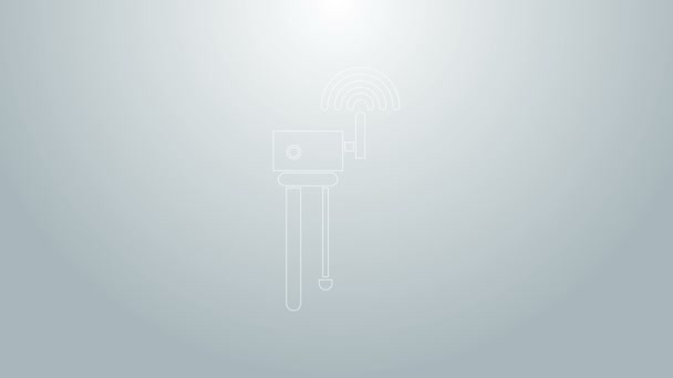 블루 라인 라우터와 와이파이 신호 심볼 아이콘은 회색 배경에서 분리되었다. 무선 인터넷 연결 라우터. 컴퓨터 기술 인터넷. 4K 비디오 모션 그래픽 애니메이션 — 비디오