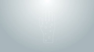 Mavi Çizgili El sedef hastalığı veya egzama ikonu gri arka planda izole edilmiş. Alerjene veya kronik vücut sorununa karşı insan derisi tepkisi kavramı. 4K Video hareketli grafik canlandırması