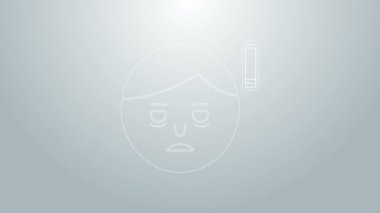 Mavi çizgi yorgunluk simgesi gri arkaplanda izole edildi. Enerji yok. Stres belirtileri. Boşluk yok. 4K Video hareketli grafik canlandırması