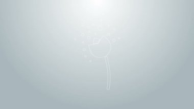 Mavi çizgi çiçek, gri arkaplanda izole edilmiş atmosfer simgesinde polen üretiyor. 4K Video hareketli grafik canlandırması