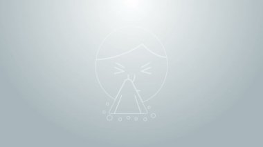 Mavi çizgili adam mendil ya da peçeteyi gri arka plandaki akışkan burun ikonuna tutuyordu. Coryza hastalığının belirtileri. 4K Video hareketli grafik canlandırması