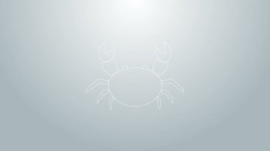 Mavi çizgi Yengeç simgesi gri arkaplanda izole edildi. 4K Video hareketli grafik canlandırması