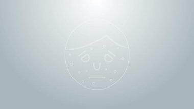 Sedef hastalığı ya da egzama ikonu olan mavi çizgili yüz gri arka planda izole edilmiş. Alerjene veya kronik vücut sorununa karşı insan derisi tepkisi kavramı. 4K Video hareketli grafik canlandırması