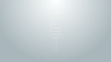 Mavi çizgi araba egzozu simgesi gri arkaplanda izole edildi. Egzoz borusu. 4K Video hareketli grafik canlandırması