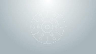 Gri arka planda izole edilmiş mavi çizgili araba fren diski. 4K Video hareketli grafik canlandırması