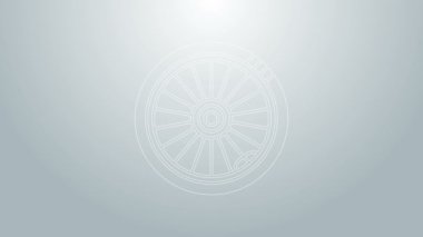 Mavi çizgi Araba Tekerleği simgesi gri arkaplanda izole edildi. 4K Video hareketli grafik canlandırması