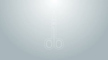 Mavi çizgi makas simgesi gri arkaplanda izole edildi. Alet kesme işareti. 4K Video hareketli grafik canlandırması