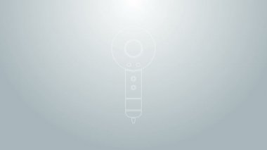 Mavi çizgi saç kurutma ikonu gri arkaplanda izole edildi. Saç kurutma makinesi tabelası. Saç kurutma sembolü. Sıcak hava üflüyor. 4K Video hareketli grafik canlandırması