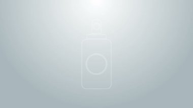Oda spreyi için mavi çizgi spreyi, saç spreyi, deodorant, gri arka planda izole edilmiş terleme önleyici ikon. 4K Video hareketli grafik canlandırması