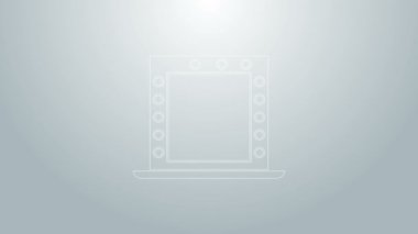 Gri arkaplanda ışık simgesi olan mavi çizgi makyaj aynası. 4K Video hareketli grafik canlandırması