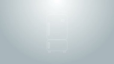 Mavi çizgi buzdolabı simgesi gri arkaplanda izole edildi. Buzdolabı buzdolabı. Ev aletleri ve aletler. 4K Video hareketli grafik canlandırması