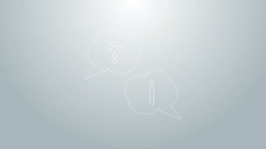 Gri arkaplanda Soru ve Ünlem simgesi olan mavi çizgi konuşma baloncukları. SSS işareti. Dosyaları kopyala, konuşma balonu ve grafiğini çıkar. 4K Video hareketli grafik canlandırması
