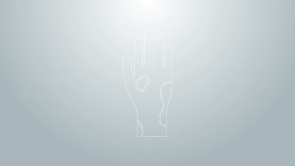 Blå linje Hand med psoriasis eller eksem ikon isolerad på grå bakgrund. Begreppet mänsklig hudrespons på allergen eller kroniska kroppsproblem. 4K Video motion grafisk animation — Stockvideo