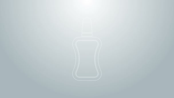 Синяя линия лак для ногтей значок бутылки изолирован на сером фоне. Видеографическая анимация 4K — стоковое видео