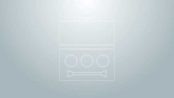 Linea blu Tavolozza ombretto con icona pennello isolata su sfondo grigio. Animazione grafica 4K Video motion — Video Stock
